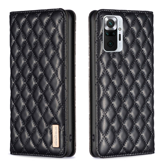 For Xiaomi Redmi Note 10 Pro / 10 Pro Max Diamond Lattice Magnetic Leather Flip Phone Case(Black) - Note 10 Pro Cases by buy2fix | Online Shopping UK | buy2fix