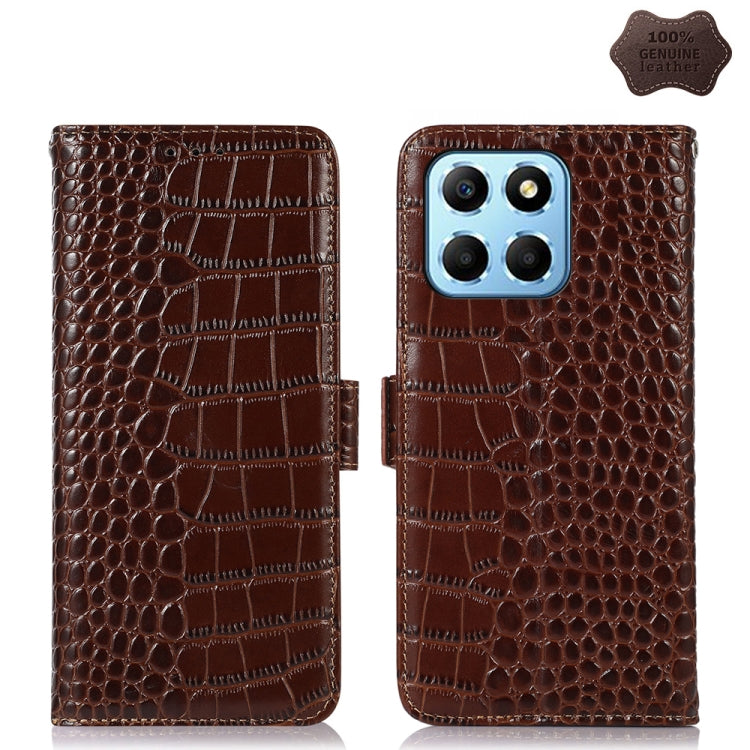 For Honor X8 5G Crocodile Top Layer Cowhide Leather Phone Case(Brown) - Honor Cases by buy2fix | Online Shopping UK | buy2fix