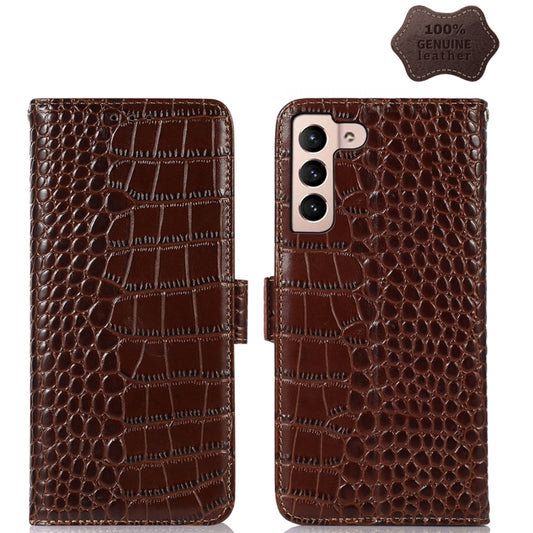 For Samsung Galaxy S23+ 5G Crocodile Top Layer Cowhide Leather Phone Case(Brown) - Galaxy S23+ 5G Cases by buy2fix | Online Shopping UK | buy2fix
