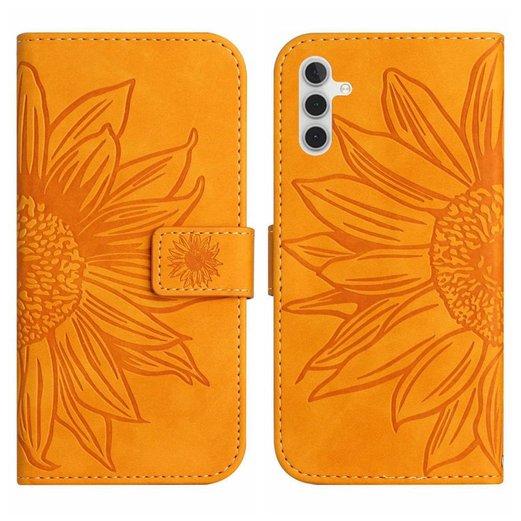 For Samsung Galaxy A04S Skin Feel Sun Flower Pattern Flip Leather Phone Case with Lanyard(Yellow) - Galaxy Phone Cases by buy2fix | Online Shopping UK | buy2fix