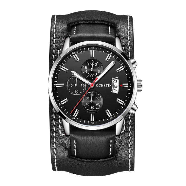 Ochstin 7266 Multifunctional Leather Wrist Wrist Waterproof Luminous Quartz Watch(Silver+Black) - Leather Strap Watches by OCHSTIN | Online Shopping UK | buy2fix