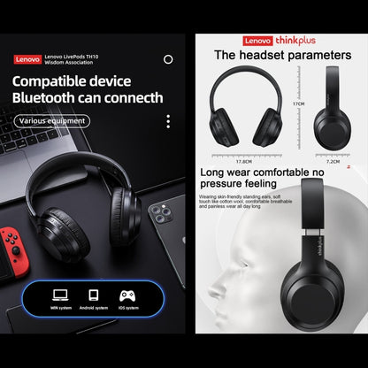 Lenovo TH10 Wireless Bluetooth Gaming Bass Music Sports Noise-cancelling Headphone(Black) - Headset & Headphone by Lenovo | Online Shopping UK | buy2fix