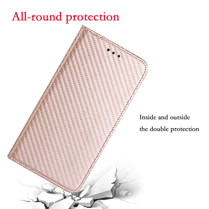 For Xiaomi 12T / 12T Pro / Redmi K50 Ultra Carbon Fiber Texture Magnetic Flip Leather Phone Case(Rose Gold) - Xiaomi Cases by buy2fix | Online Shopping UK | buy2fix
