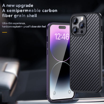 For iPhone 14 Pro Max SULADA Carbon Fiber Textured Shockproof Metal + TPU Frame Case(Silver) - iPhone 14 Pro Max Cases by SULADA | Online Shopping UK | buy2fix