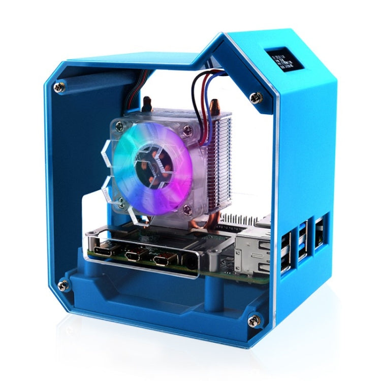 For Raspberry Pi 4B Waveshare Desktop Computer Fan LED Light Mini Tower Set(Blue) - Mini PC Accessories by WAVESHARE | Online Shopping UK | buy2fix