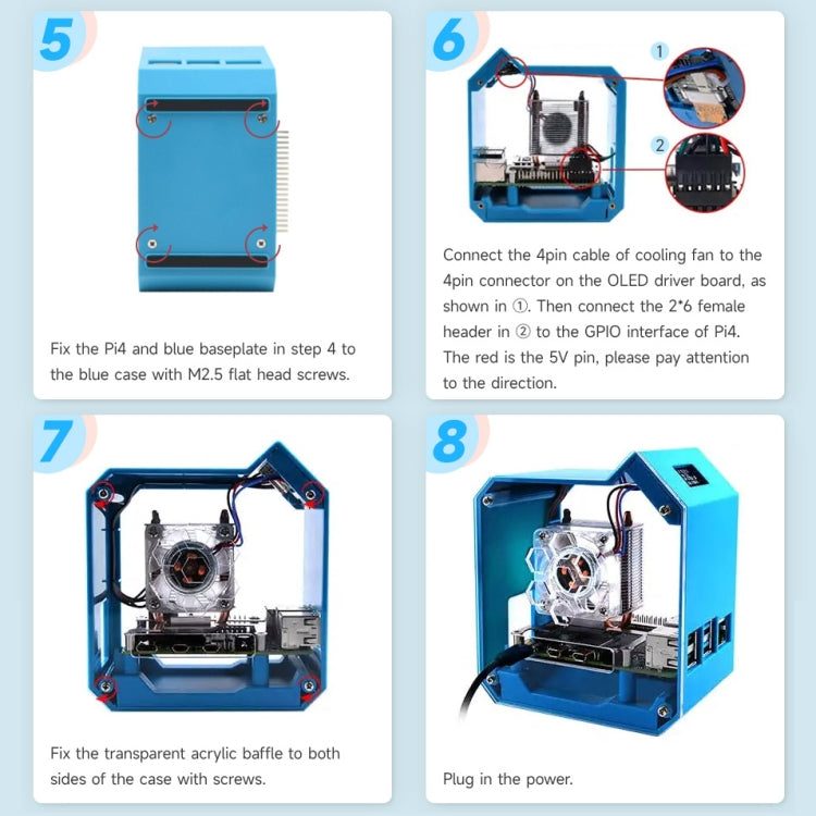 For Raspberry Pi 4B Waveshare Desktop Computer Fan LED Light Mini Tower Set(Blue) - Mini PC Accessories by WAVESHARE | Online Shopping UK | buy2fix