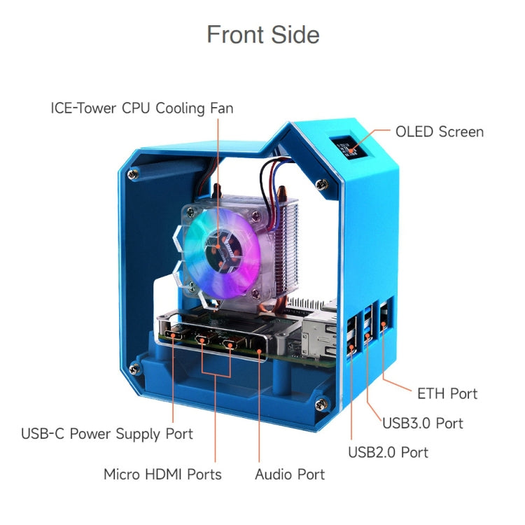 For Raspberry Pi 4B Waveshare Desktop Computer Fan LED Light Mini Tower Set(Blue) - Mini PC Accessories by WAVESHARE | Online Shopping UK | buy2fix