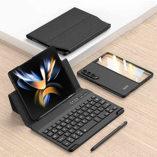 For Samsung Galaxy Z Fold3 5G GKK Magnetic Folding Bluetooth Keyboard Leather Case with Pen + Phone Case(Carbon Fibre Black) - Samsung Keyboard by GKK | Online Shopping UK | buy2fix