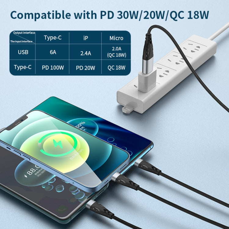 ADC-008 66W USB to USB-C/Type-C + 8 Pin + Micro USB 3 in 1 Fully Compatible Fast Charge Data Cable, Length:1.2m - Multifunction Cable by buy2fix | Online Shopping UK | buy2fix