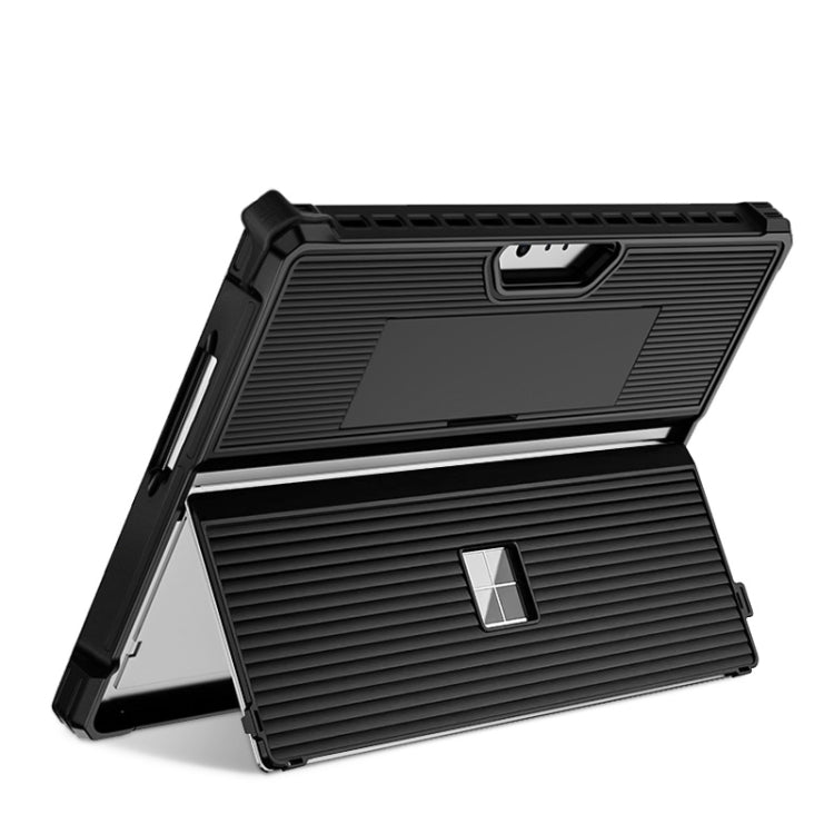 For Microsoft Surface Pro 8 Striped Hollow Tablet Case with Holder Cover(Black) - Others by buy2fix | Online Shopping UK | buy2fix