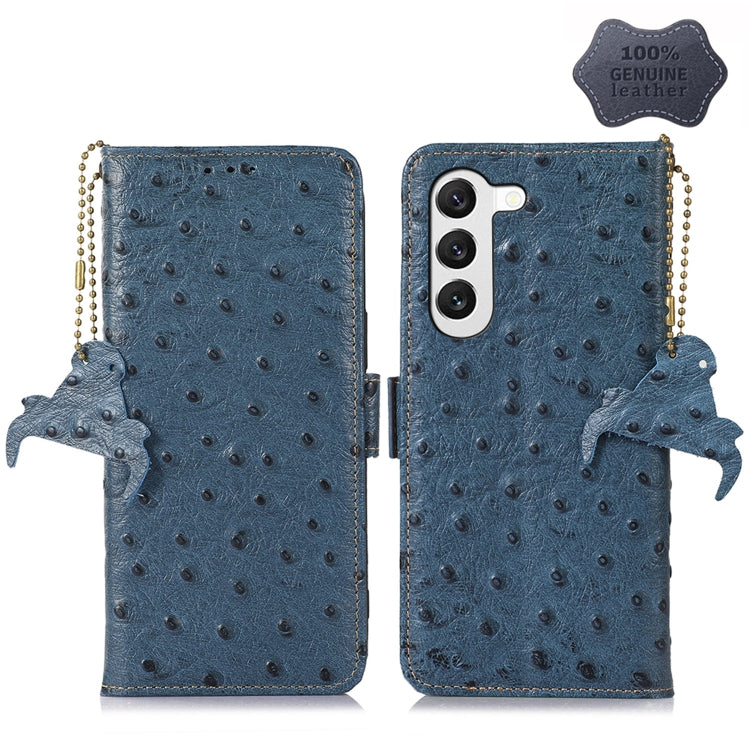 For Samsung Galaxy S22+ 5G Ostrich Pattern Genuine Leather RFID Phone Case(Blue) - Galaxy S22+ 5G Cases by buy2fix | Online Shopping UK | buy2fix