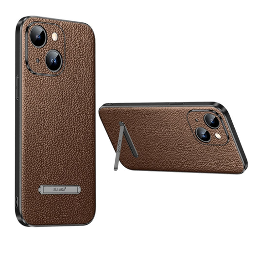 For iPhone 14 SULADA Famous Artisan Series Litchi Leather PC + TPU Phone Case(Brown) - iPhone 14 Cases by SULADA | Online Shopping UK | buy2fix