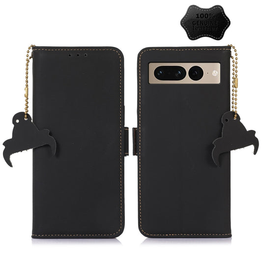 For Google Pixel 7 Pro Genuine Leather Magnetic RFID Leather Phone Case(Black) - Google Cases by buy2fix | Online Shopping UK | buy2fix