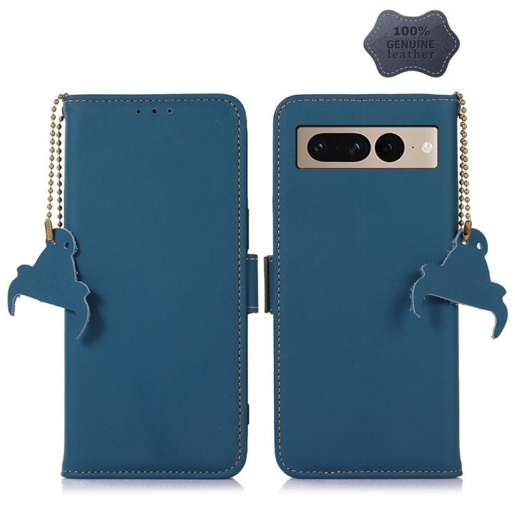 For Google Pixel 7 Pro Genuine Leather Magnetic RFID Leather Phone Case(Blue) - Google Cases by buy2fix | Online Shopping UK | buy2fix