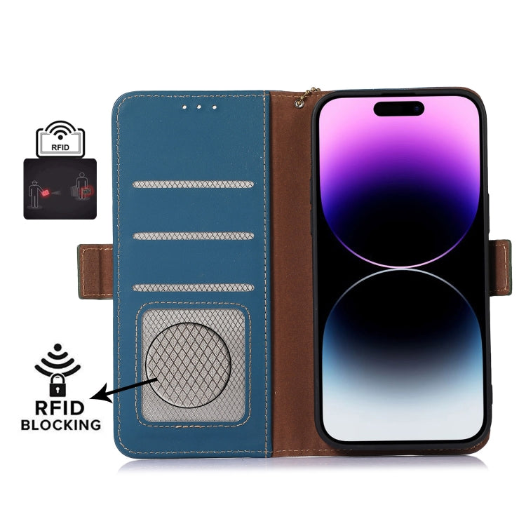 For Samsung Galaxy S23 Ultra 5G Genuine Leather Magnetic RFID Leather Phone Case(Blue) - Galaxy S23 Ultra 5G Cases by buy2fix | Online Shopping UK | buy2fix