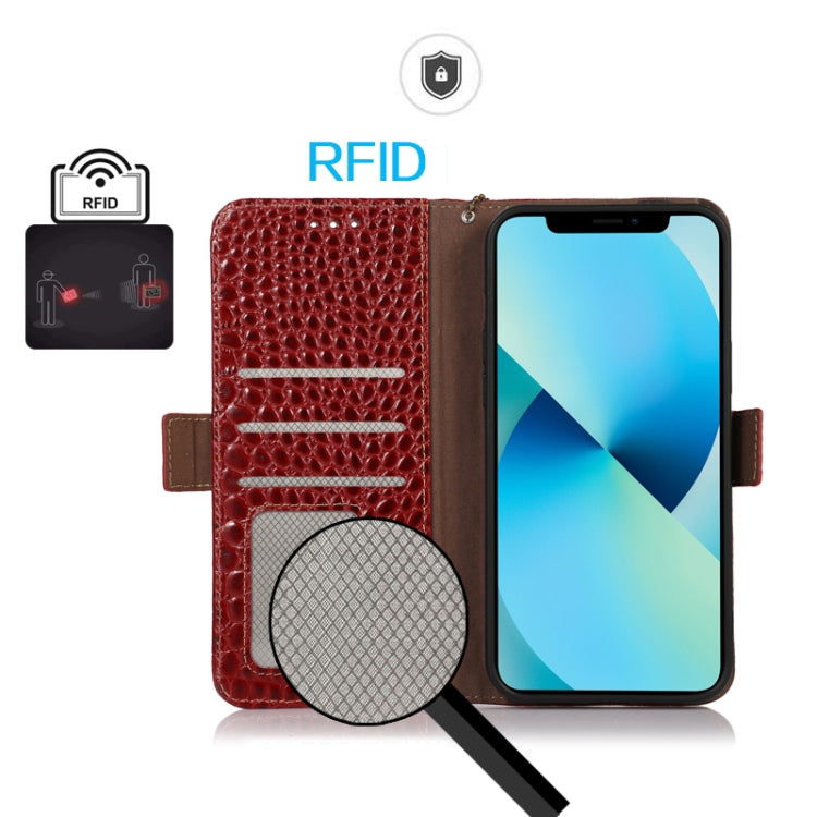 For Motorola Moto G72 Magnetic Crocodile Texture Genuine Leather RFID Phone Case(Red) - Motorola Cases by buy2fix | Online Shopping UK | buy2fix