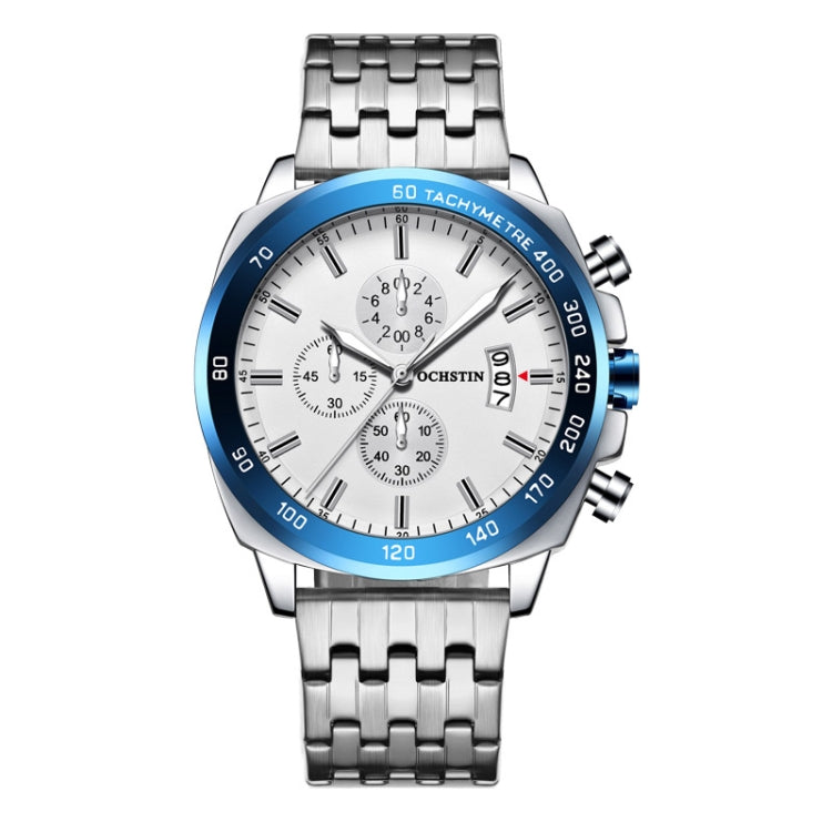 OCHSTIN 7079 Multifunctional Quartz Waterproof Luminous Steel Strap Men Watch(Silver Blue 02) - Metal Strap Watches by OCHSTIN | Online Shopping UK | buy2fix