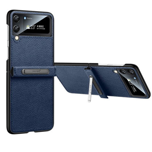 For Samsung Galaxy Z Flip3 5G SULADA Invisible Bracket Leather Back Cover Phone Case(Blue) - Galaxy Phone Cases by SULADA | Online Shopping UK | buy2fix
