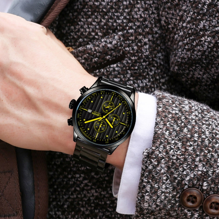 OCHSTIN 7244 Fashion Steel Strap Multifunctional Quartz Men Watch(Black Orange) - Metal Strap Watches by OCHSTIN | Online Shopping UK | buy2fix