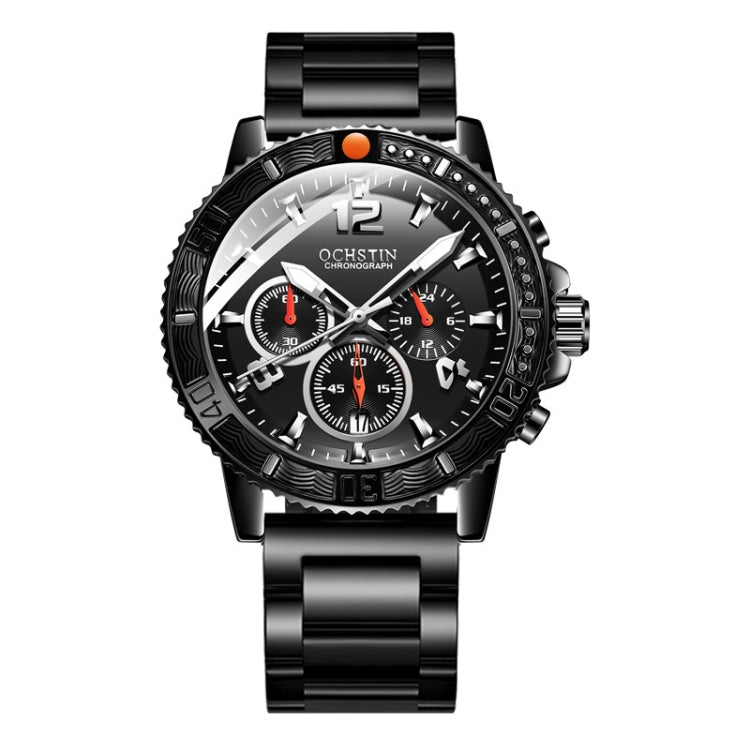 OCHSTIN 7263 Fashion Steel Strap Multifunctional Quartz Men Watch(Black Orange) - Metal Strap Watches by OCHSTIN | Online Shopping UK | buy2fix
