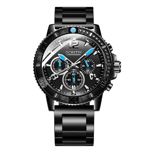 OCHSTIN 7263 Fashion Steel Strap Multifunctional Quartz Men Watch(Black Blue) - Metal Strap Watches by OCHSTIN | Online Shopping UK | buy2fix