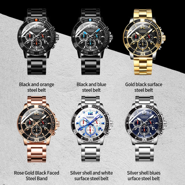 OCHSTIN 7263 Fashion Steel Strap Multifunctional Quartz Men Watch(Black Orange) - Metal Strap Watches by OCHSTIN | Online Shopping UK | buy2fix