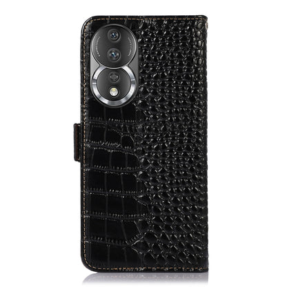 For Honor 80 Crocodile Top Layer Cowhide Leather Phone Case(Black) - Honor Cases by buy2fix | Online Shopping UK | buy2fix