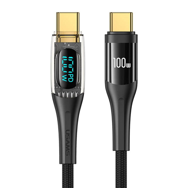 USAMS Type-C to Type-C PD100W Aluminum Alloy Transparent Digital Display Fast Charge Data Cable, Cable Length:2m(Black) - USB-C & Type-C Cable by USAMS | Online Shopping UK | buy2fix