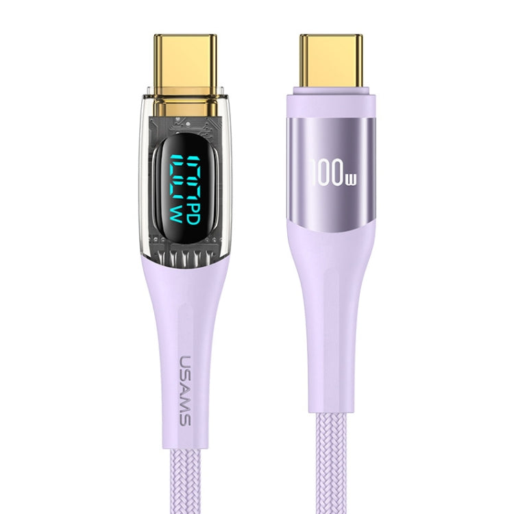 USAMS Type-C to Type-C PD100W Aluminum Alloy Transparent Digital Display Fast Charge Data Cable, Cable Length:2m(Purple) - USB-C & Type-C Cable by USAMS | Online Shopping UK | buy2fix