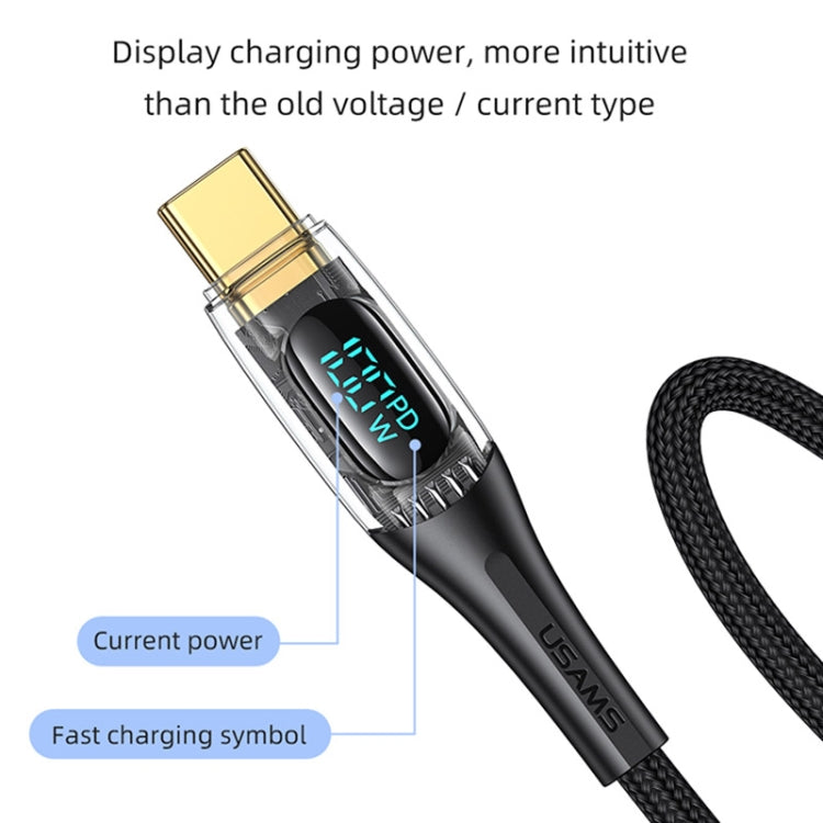 USAMS Type-C to Type-C PD100W Aluminum Alloy Transparent Digital Display Fast Charge Data Cable, Cable Length:2m(Purple) - USB-C & Type-C Cable by USAMS | Online Shopping UK | buy2fix