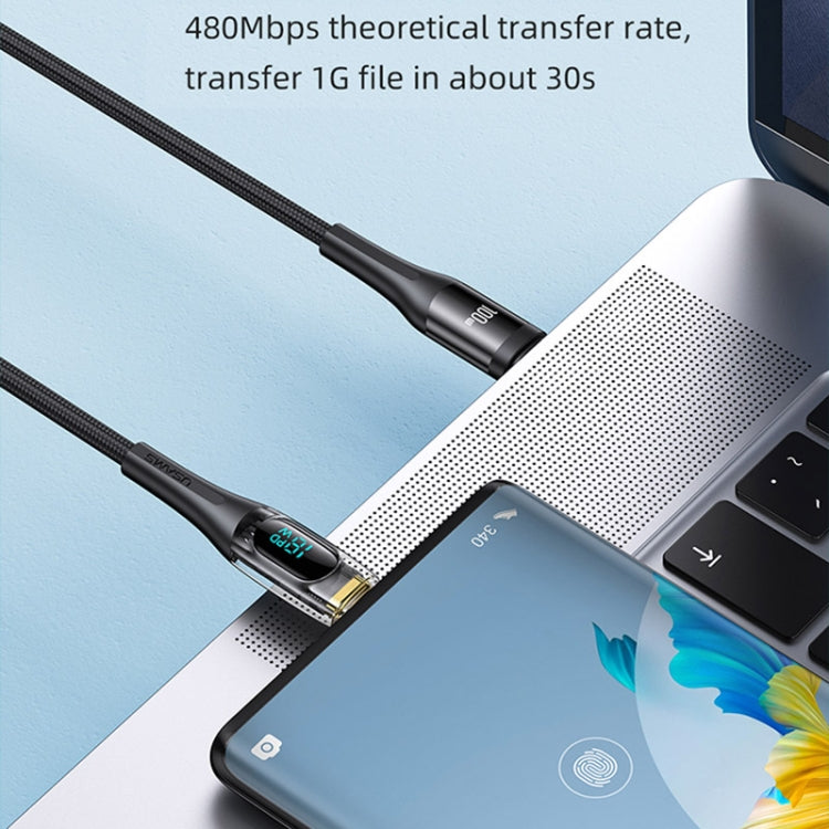 USAMS Type-C to Type-C PD100W Aluminum Alloy Transparent Digital Display Fast Charge Data Cable, Cable Length:2m(Black) - USB-C & Type-C Cable by USAMS | Online Shopping UK | buy2fix