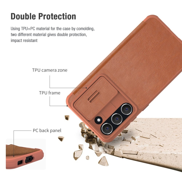 For Samsung Galaxy S23+ 5G NILLKIN QIN Series Pro Sliding Camera Cover Design Leather Phone Case(Brown) - Galaxy S23+ 5G Cases by NILLKIN | Online Shopping UK | buy2fix