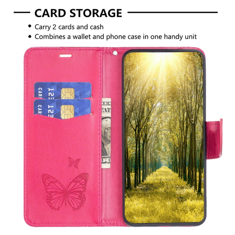 For Xiaomi Redmi 12C Embossing Two Butterflies Pattern Leather Phone Case(Rose Red) - Xiaomi Cases by buy2fix | Online Shopping UK | buy2fix