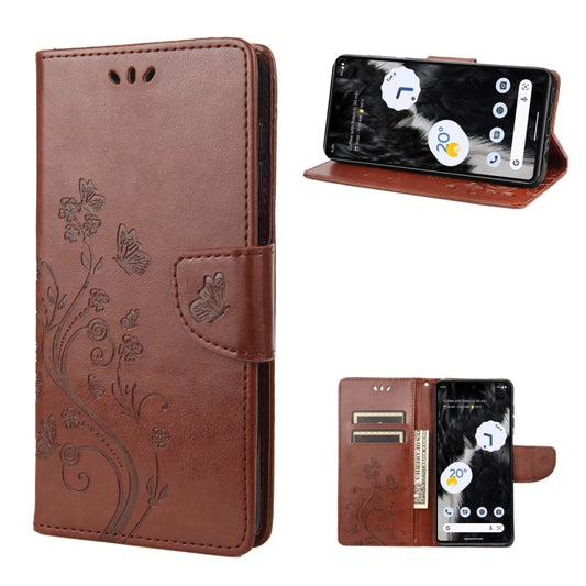 For Google Pixel 7a Butterfly Flower Pattern Flip Leather Phone Case(Brown) - Google Cases by buy2fix | Online Shopping UK | buy2fix