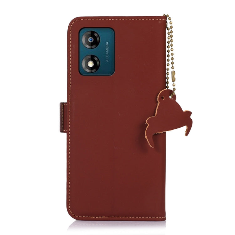 For Motorola Moto E13 Genuine Leather Magnetic RFID Leather Phone Case(Coffee) - Motorola Cases by buy2fix | Online Shopping UK | buy2fix