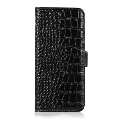 For OnePlus Nord CE 3 Lite Crocodile Top Layer Cowhide RFID Leather Phone Case(Black) - OnePlus Cases by buy2fix | Online Shopping UK | buy2fix