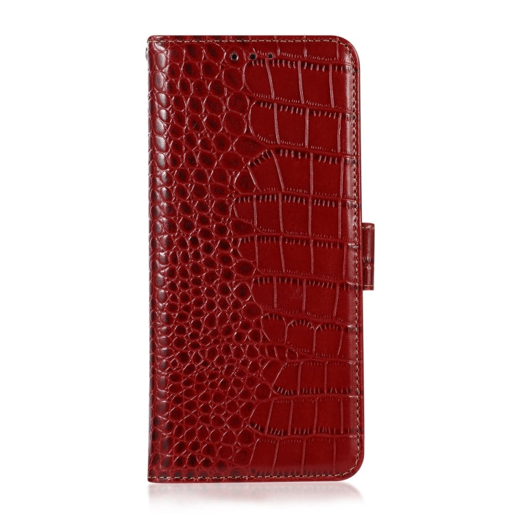 For Motorola Moto E13 4G 2023 Crocodile Top Layer Cowhide RFID Leather Phone Case(Red) - Motorola Cases by buy2fix | Online Shopping UK | buy2fix