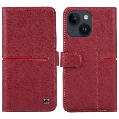 For iPhone 14 GEBEI Top-grain Horizontal Flip Leather Phone Case(Wine Red) - iPhone 14 Cases by GEBEI | Online Shopping UK | buy2fix