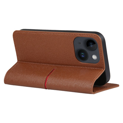 For iPhone 14 Plus GEBEI Top-grain Horizontal Flip Leather Phone Case(Brown) - iPhone 14 Plus Cases by GEBEI | Online Shopping UK | buy2fix