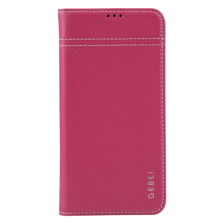 For iPhone 14 Pro GEBEI Top-grain Horizontal Flip Leather Phone Case(Rose Red) - iPhone 14 Pro Cases by GEBEI | Online Shopping UK | buy2fix