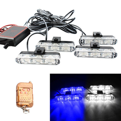4 in 1 Car 12LEDs Grille Flash Lights Warning Lights with Wireless Remote Control, Color:Blue White - In Car by buy2fix | Online Shopping UK | buy2fix