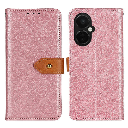 For OnePlus Nord CE 3 Lite European Floral Embossed Flip Leather Phone Case(Pink) - OnePlus Cases by buy2fix | Online Shopping UK | buy2fix