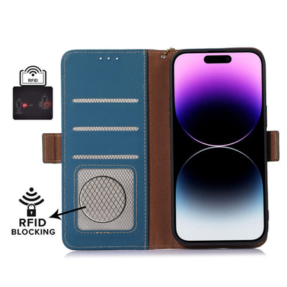 For Honor X9a 4G Genuine Leather Magnetic RFID Leather Phone Case(Blue) - Honor Cases by buy2fix | Online Shopping UK | buy2fix