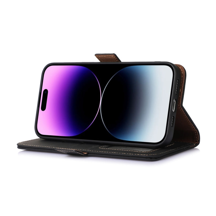 For Motorola Moto G73 5G Genuine Leather Magnetic RFID Leather Phone Case(Black) - Motorola Cases by buy2fix | Online Shopping UK | buy2fix