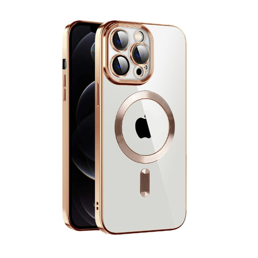 For iPhone 12 Pro CD Texture Plating TPU MagSafe Phone Case with Lens Film(Brown) - iPhone 12 / 12 Pro Cases by buy2fix | Online Shopping UK | buy2fix