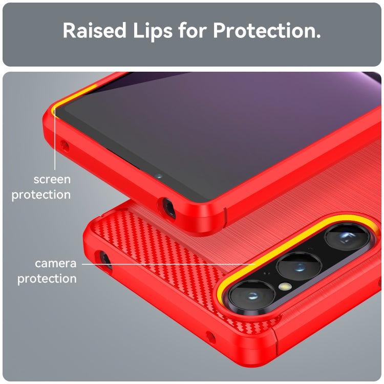 For Sony Xperia 1 V Brushed Texture Carbon Fiber TPU Phone Case(Red) - Sony Cases by buy2fix | Online Shopping UK | buy2fix