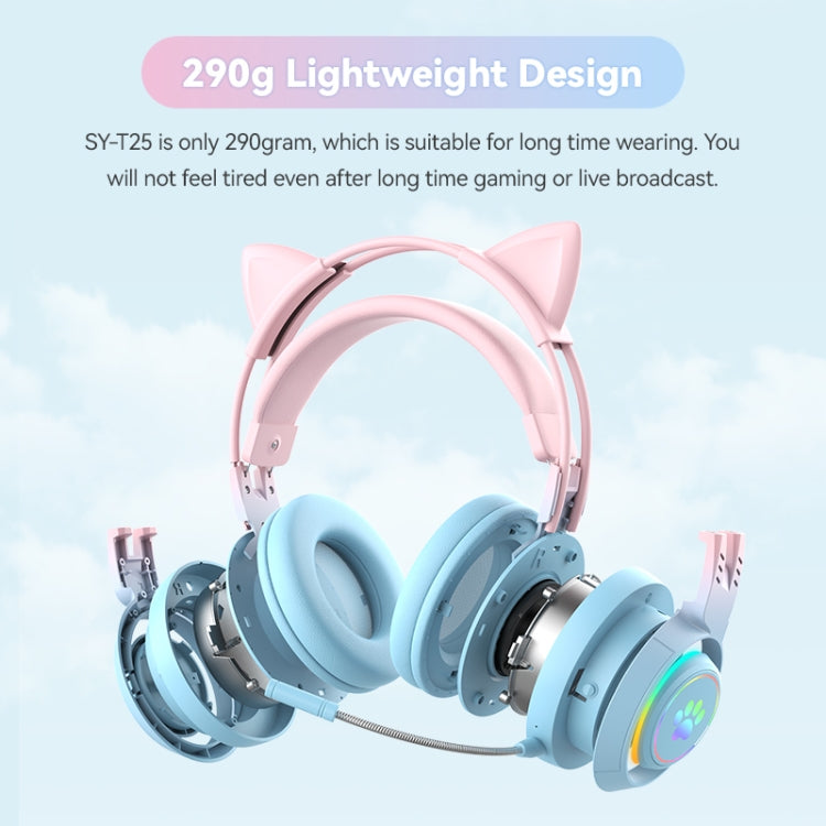 T25 RGB Stereo Cat Ear Bluetooth Wireless Headphones with Detachable Microphone(Pink) - Apple Accessories by buy2fix | Online Shopping UK | buy2fix