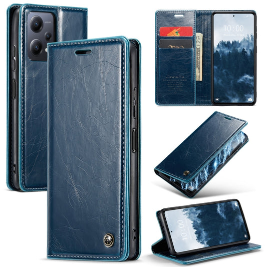 For Xiaomi Redmi Note 12 5G / Poco X5 CaseMe 003 Crazy Horse Texture Leather Phone Case(Blue) - Note 12 Cases by CaseMe | Online Shopping UK | buy2fix