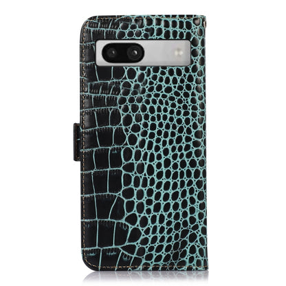 For Google Pixel 7a Crocodile Top Layer Cowhide Leather Phone Case(Green) - Google Cases by buy2fix | Online Shopping UK | buy2fix