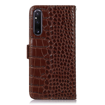 For Sony Xperia 1 V Crocodile Top Layer Cowhide Leather Phone Case(Brown) - Sony Cases by buy2fix | Online Shopping UK | buy2fix